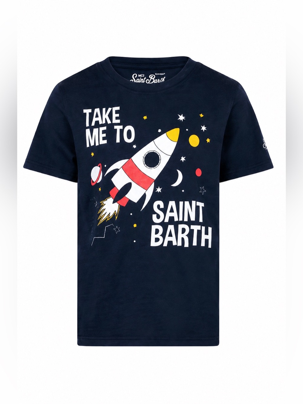 SPACE ROCKET BLUE BOY BOY HEAVY COTTON T-SHIRT size 8